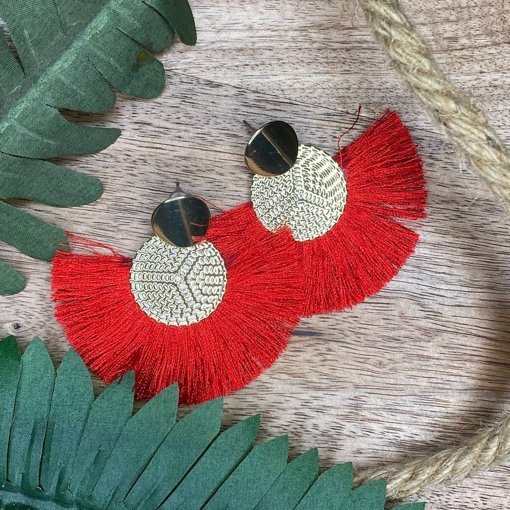 BUNDLE 2 EARRING for $13‼️ |  Festive Red & Gold Tassel Earrings Stainless Steel